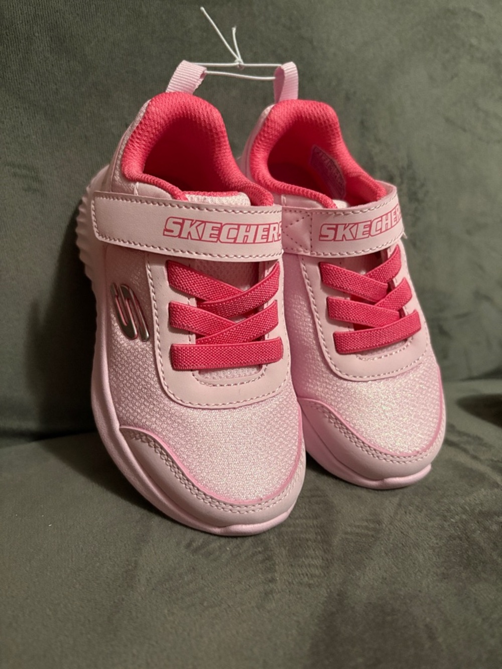 Skechers Girls Pink Hook-and-Loop Athletic Sneakers
